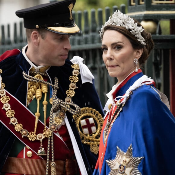 Sortie de la cérémonie de couronnement du roi d'Angleterre à l'abbaye de Westminster de Londres Le prince William, prince de Galles, et Catherine (Kate) Middleton, princesse de Galles lors de la cérémonie de couronnement du roi d'Angleterre à Londres, Royaume Uni, le 6 mai 2023.