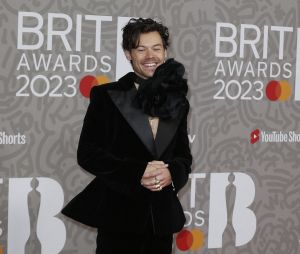 Harry Styles au photocall de la cérémonie des Brit Awards 2023 à l'O2 Arena à Londres le 11 février 2023


