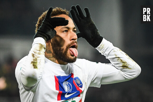 Celebration de Neymar après son but - Match de 16ème de finale de la Coupe de France 2023 "Pays de Cassel - PSG (0-7)" au stade Bollaert-Delelis à Lens, le 23 janvier 2023. © Matthieu Mirville/Zuma Press/Bestimage