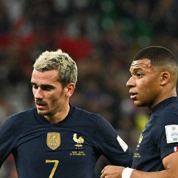 Antoine Griezmann of France and Kylian Mbappe of France during Tunisia v France match of the Fifa World Cup Qatar 2022 Education City Stadium in Doha, Qatar on November 30, 2022. Photo by Laurent Zabulon/ABACAPRESS.COM