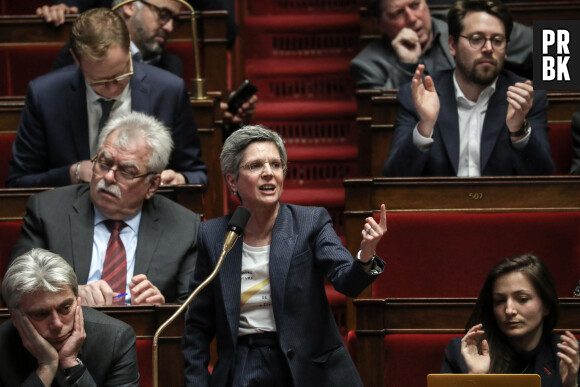 Sandrine Rousseau, députée EELV lors de la dernière journée de débat du projet de loi sur les retraites à l'Assemblée nationale, Paris, le 17 février 2023 © Stéphane Lemouton / Bestimage