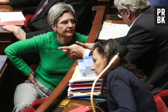 Sandrine Rousseau, députée EELV lors d'une séance de questions au gouvernement à l'Assemblée Nationale à Paris le 14 février 2023. © Stéphane Lemouton / Bestimage