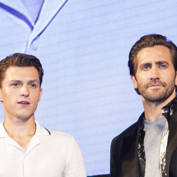 Tom Holland et Jake Gyllenhaal - Les acteurs de "Spider-Man : Far from home" donnent une conférence de presse à Séoul (Corée du Sud), le 1er juillet 2019. © Lee Sang-Ho/ Panoramic/ Bestimage. 