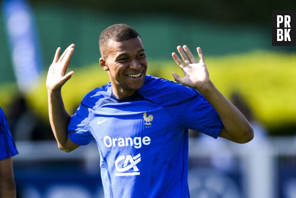 MBAPPE Kylian (FRA) lors d'une séance d'entraînement de l'équipe de France de football pour préparer le match de qualification à l'Euro 2024 contre Gibraltar au centre de formation et centre National du Footbal de Clairefontaine-en-Yvelines, France, le 14 juin 2023. La France affrontera Gibraltar ce vendredi 16 juin à 20h45 au Stade de l'Algarve à Faro-Loulé au Portugal. © Jean-Baptiste Autissier/Panoramic/Bestimage 