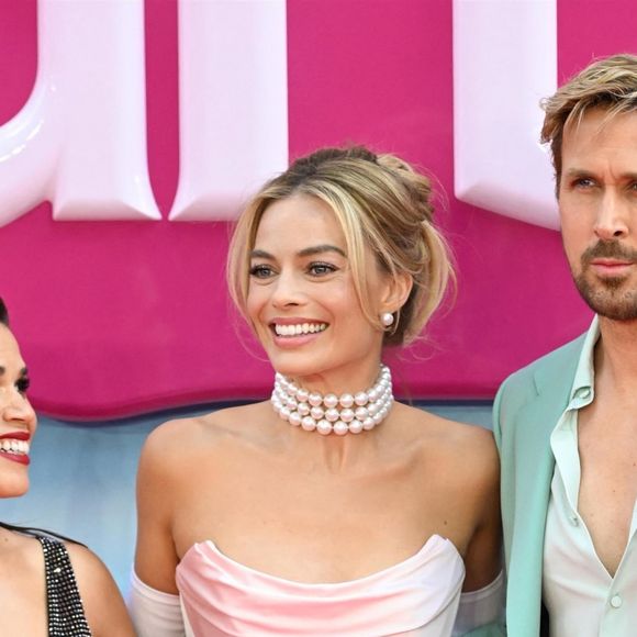 London, UNITED KINGDOM - Cast and celebrities attend the European Premiere of Barbie at Cineworld Leicester Square in London Pictured: America Ferrera, Margot Robbie and Ryan Gosling