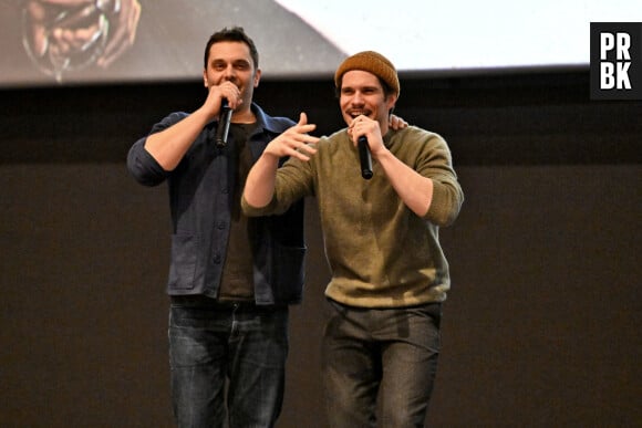 Semi-exclusif - Pio Marmaï et François Civil lors de la première du film "Les Trois Mousquetaires: d'Artagnan", réalisé par M.Bourboulon et produit par D.Rassam, au cinéma au Pathé gare du Sud à Nice, France, le 1er avril 2023. Cette adaptation du livre d'Alexandre Dumas, sort en salle le 5 avril 2023. © Bruno Bebert/Bestimage 