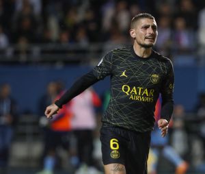 Marco Verratti (PSG) - Match de football Ligue 1 Uber Eats: Troyes contre le PSG (Paris Saint-Germain) 1-3 à Troyes le 7 mai 2023.  Ligue 1 Uber Eats football match: Troyes vs PSG (Paris Saint-Germain) 1-3 in Troyes on May 7, 2023. 