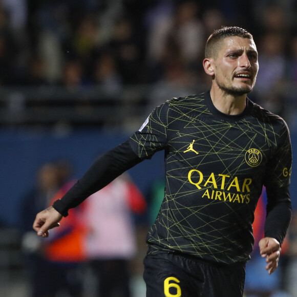 Marco Verratti (PSG) - Match de football Ligue 1 Uber Eats: Troyes contre le PSG (Paris Saint-Germain) 1-3 à Troyes le 7 mai 2023.  Ligue 1 Uber Eats football match: Troyes vs PSG (Paris Saint-Germain) 1-3 in Troyes on May 7, 2023. 