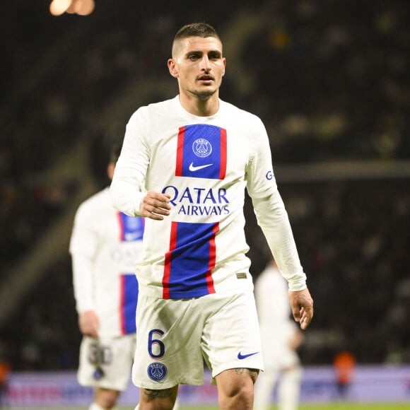 Marco Verratti (PSG) - Match de football Ligue 1 Uber Eats Angers Vs PSG (Paris Saint-Germain) 0-2 à Angers le 21 avril 2023. © JB Autissier / Panoramic / Bestimage  Football - League 1 Uber Eats - Angers Vs PSG (0-2) in Angers on 21/04/2023 