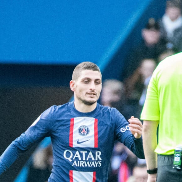 Marco Verratti (Paris SG) lors du match de Ligue 1 Uber Eats "PSG - Lille (4-3)" au Parc des Princes, le 19 février 2023.  Ligue 1 Uber Eats's soccer game "PSG - Lille (4-3)" held at the Parc des Princes. February 19th, 2023. 