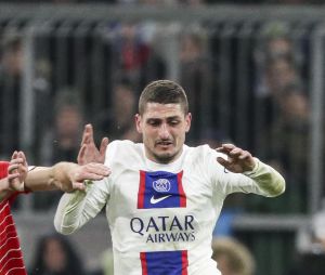 6 JOSHUA KIMMICH (Bayern München) et Marco VERRATTI 6     (PSG) - Match de 8ème de finale retour de la Ligue Des Champions 2023 (LDC) "Bayern Munich Vs PSG (2-0)" à Munich en Allemagne le 8 mars 2023.  2023 Champions League Round of 16 second leg match "Bayern Munich Vs PSG (2-0)" in Munich, Germany on March 8, 2023. 