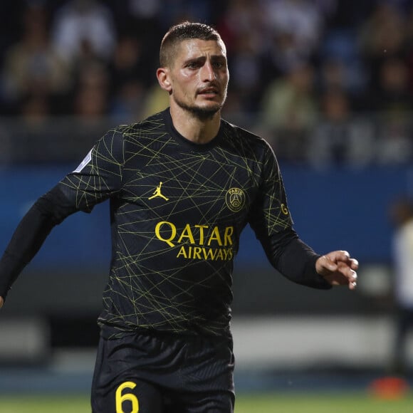 Marco Verratti (PSG) - Match de football Ligue 1 Uber Eats: Troyes contre le PSG (Paris Saint-Germain) 1-3 à Troyes le 7 mai 2023.  Ligue 1 Uber Eats football match: Troyes vs PSG (Paris Saint-Germain) 1-3 in Troyes on May 7, 2023. 