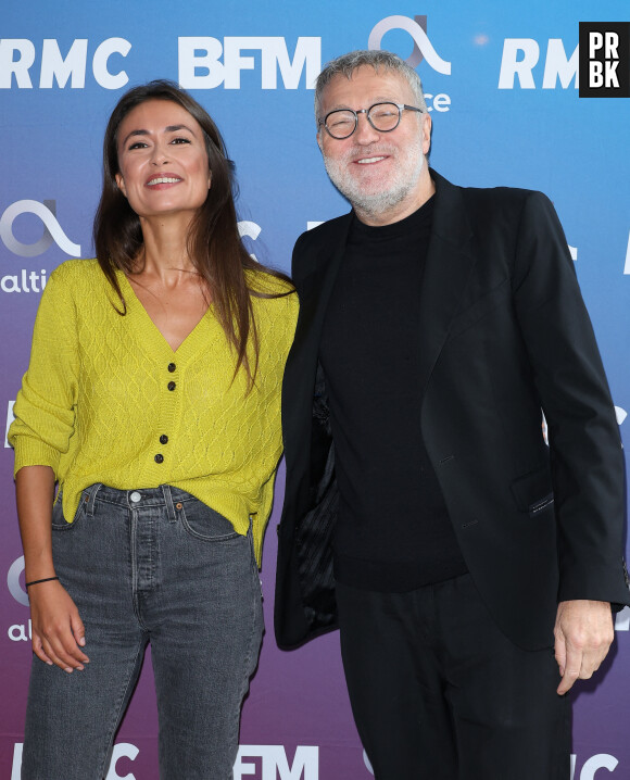 Julie Hammett et Laurent Ruquier lors de la conférence de presse de rentrée BFM TV. - RMC du groupe Altice France à Paris, France, le 31 août 2023. © Coadic Guirec/Bestimage