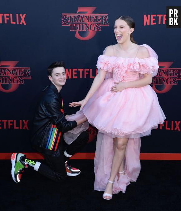 Noah Schnapp, Millie Bobby Brown à la première de la série Netflix "Stranger Things - Saison 3" à Los Angeles, le 28 juin 2019.  Celebrities at the premiere of "Stranger Things - Season 3" in Los Angeles. June 28th, 2019.