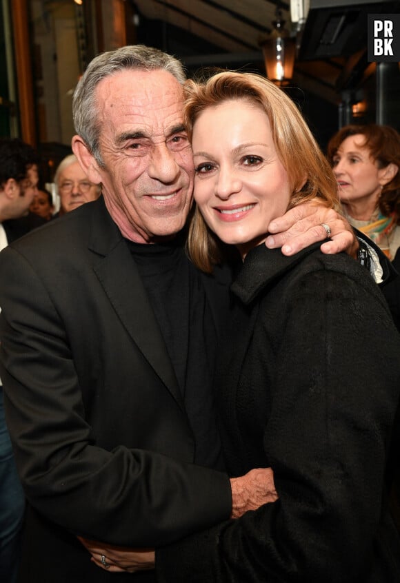 Exclusif - Thierry Ardisson et sa femme Audrey Crespo-Mara - Laurent Baffie fête son succès littéraire "1 Million de livres vendus" aux Deux Magots à Paris le 8 mars 2023. © Veeren/Bestimage