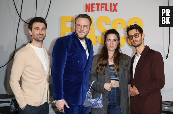 Nicolas Slomka, Igor Gotesman, Tania Gotesman et Pierre Niney - Avant premiere de la série Netflix "Fiasco" au cinema UGC Normandie à Paris le 29 avril 2024. © Coadic Guirec/Bestimage