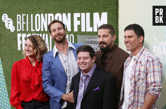 Zack Gottsagen, Shia LaBeouf, Tyler Nilson, Michael Schwartz, Tr à la première du film "The Peanut Butter Falcon" lors du 63ème Festival International du Film de Londres (BFI), le 3 octobre 2019.