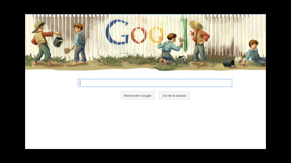 Google Dooldle spécial Mark Twain : Tom Sawyer puni mais honoré