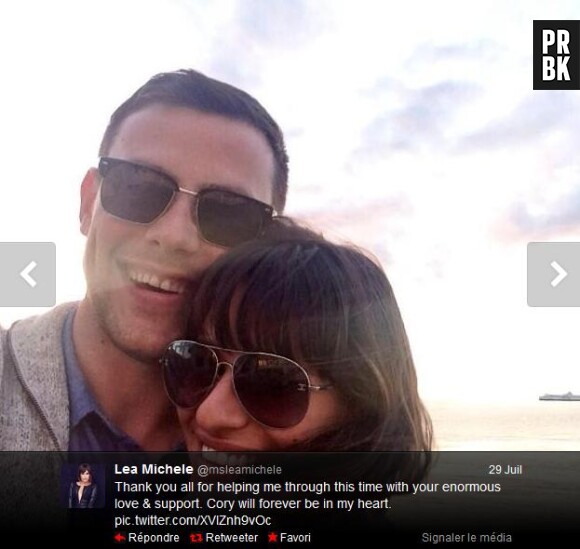 Lea Michele a posté sur Twitter une photo en hommage à Cory Monteith.