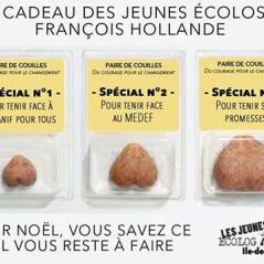 Une paire de couilles : le joli cadeau des jeunes Verts à François Hollande