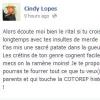 Secret Story : le message en question posté par Cindy Lopes sur sa page Facebook
