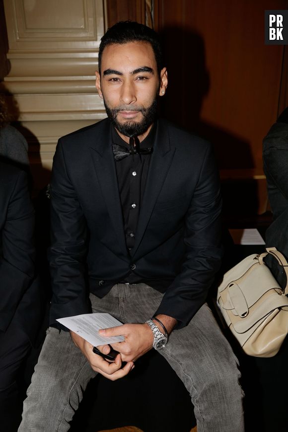 La Fouine, Flora Coquerel (Miss FRance 2014), Malika Ménard au défilé Oscar Carvallo à la Fashion Week de Paris, le 21 janvier 2014
