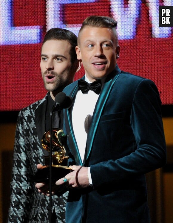 Grammy Awards 2014 : Mackelmore & Ryan Lewis sur scène lors de la cérémonie qui s'est déroulée le 26 janvier 2014 à Los Angeles