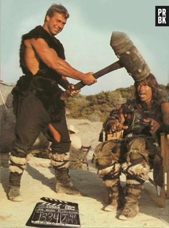 Arnold Schwarzenegger sur le tournage de Conan