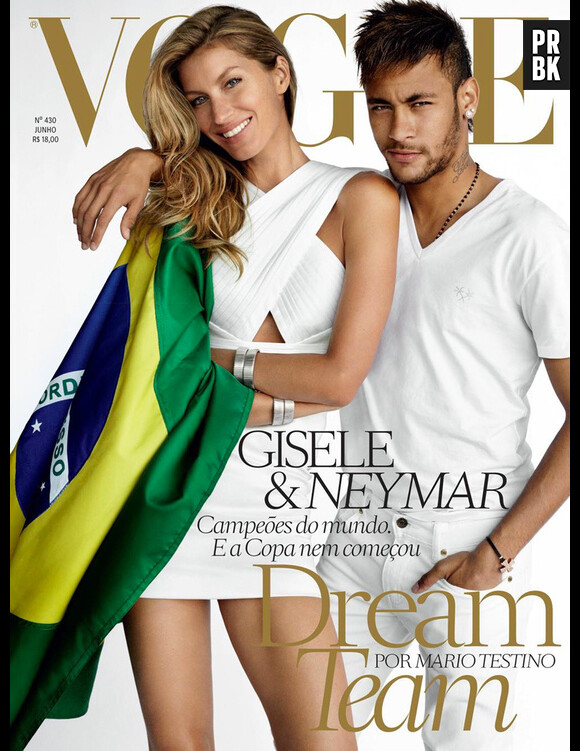 Neymar et Gisèle Bündchen sur la couverture du magazine Vogue Brasil du mois de juin 2014