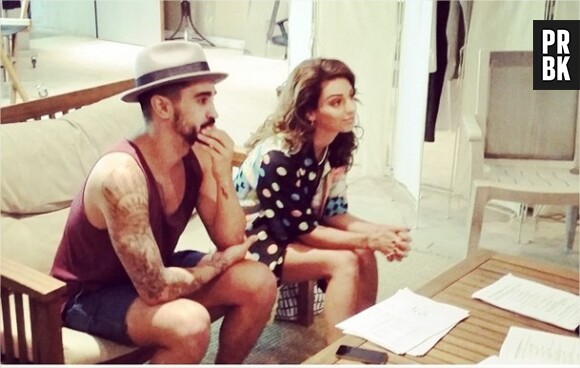Tal et son petit ami Anthony sur le tournage d'un épisode de Plus Belle La Vie pour France 3, en juillet 2014
