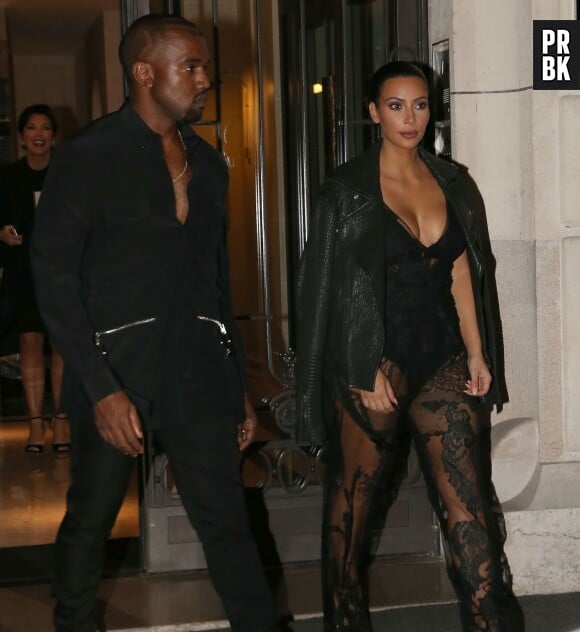 Kim Kardashian et Kanye West : couple sexy à la sortie de leur hôtel, le 28 septembre 2014 à Paris