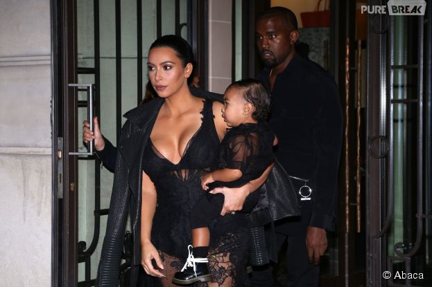 Kim Kardashian, Kanye West et North en famille pour la Fashion Week, le 28 septembre 2014 à Paris