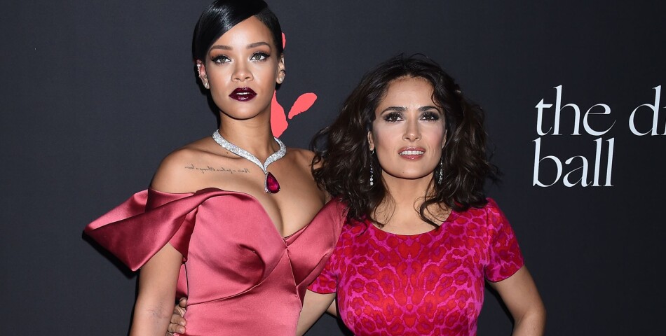 Rihanna et Salma Hayek au premier Diamond Ball, le 11 décembre 2014 à Los Angeles