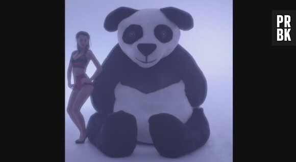 Emily Ratajkowski prend la pose en lingerie avec un panda géant