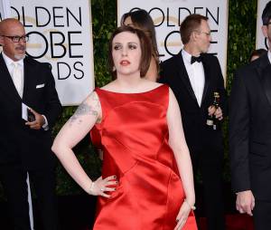 Lena Dunham sur le tapis rouge des Golden Globes 2015, le 11 janvier &agrave; Los Angeles