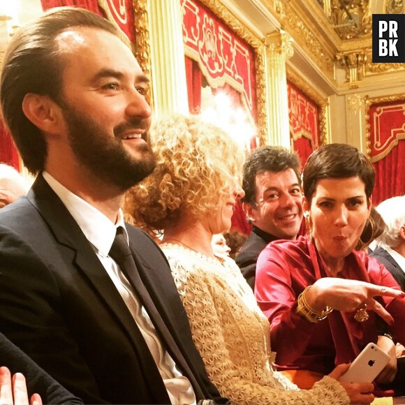 Cristina Cordula, Cyril Lignac et Stéphane Plaza pris en photo par Nagui à l'Elysée, le 11 mars 2015