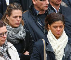 Laure Manaudou et Coralie Balmy &agrave; l'enterrement de la nageuse olympique Camille Muffat, le 25 mars 2015 &agrave; Nice
