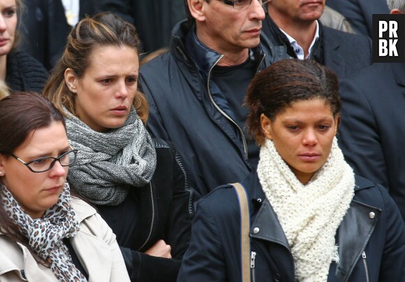 Laure Manaudou et Coralie Balmy à l'enterrement de la nageuse olympique Camille Muffat, le 25 mars 2015 à Nice