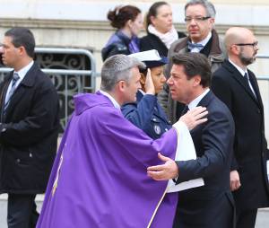 Christian Estrosi &agrave; l'enterrement de la nageuse olympique Camille Muffat, le 25 mars 2015 &agrave; Nice
