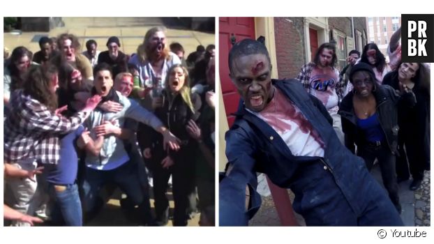 Une caméra cachée tournée à Philadelphie où des dizaines de personnes déguisées ont zombies font croire que l&#039;infection a débuté en ville