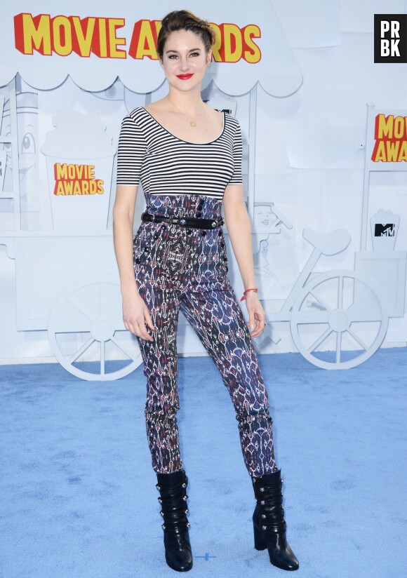 Shailene Woodley sur le tapis rouge des MTV Movie Awards 2015 à Los Angeles, le 12 avril 2015