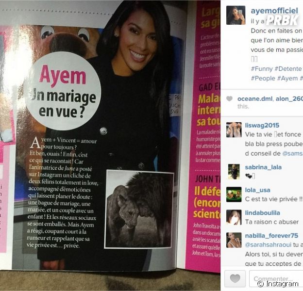 Ayem Nour : un magazine people annonce son mariage, elle dément sur Instagram