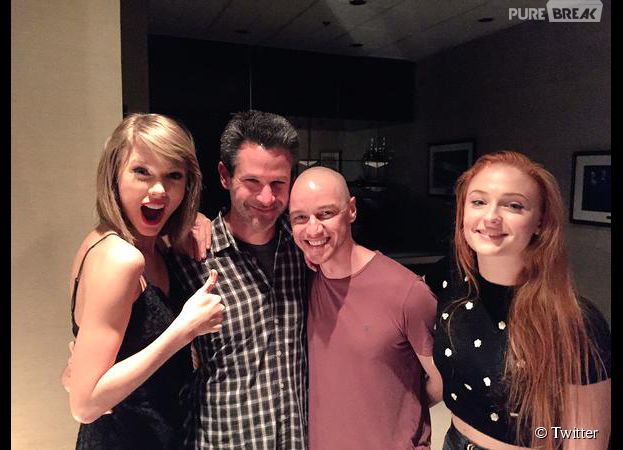 Taylor Swift avec James McAvoy et Sophie Turner du film X-Men : Apocalypse, le 8 juillet 2015