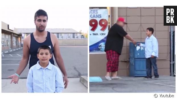 Une expérience sociale où un YouTubeur met en scène un enfant demandant à des adultes de lui acheter à boire.