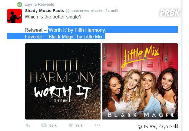 Zayn Malik "tacle" les Little Mix sur Twitter