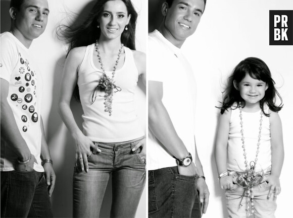 Le brésilien Rafael Del Col et sa fille Raisa imitant les vieilles photos de lui et Tatiane Valques.