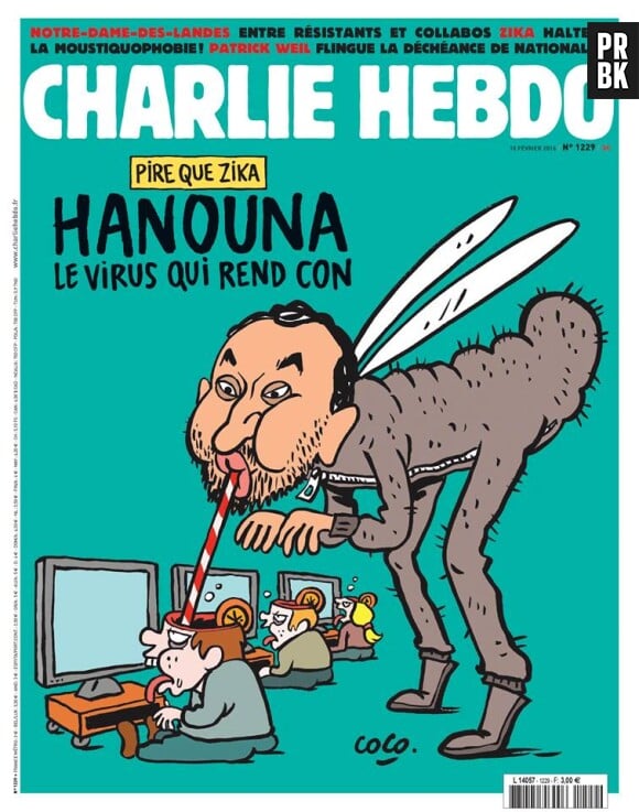 Cyril Hanouna caricaturé en Une de Charlie Hebdo, le 10 février 2016