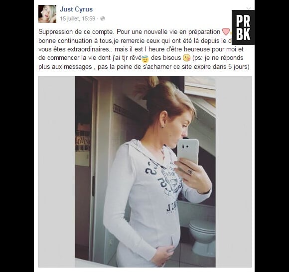Justine annonce sa grossesse sur Facebook
