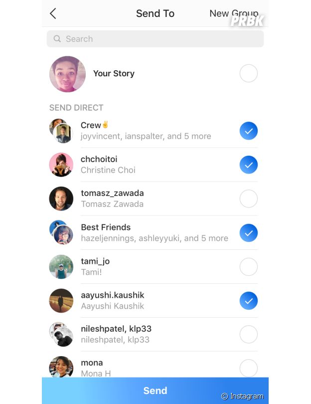 Instagram Stories : avec Direct, sélectionnez les amis à qui vous voulez envoyer vos stories