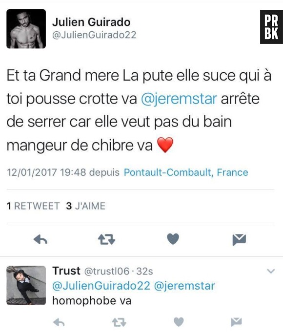 Julien Guirado : son message insultant et violent contre Jeremstar